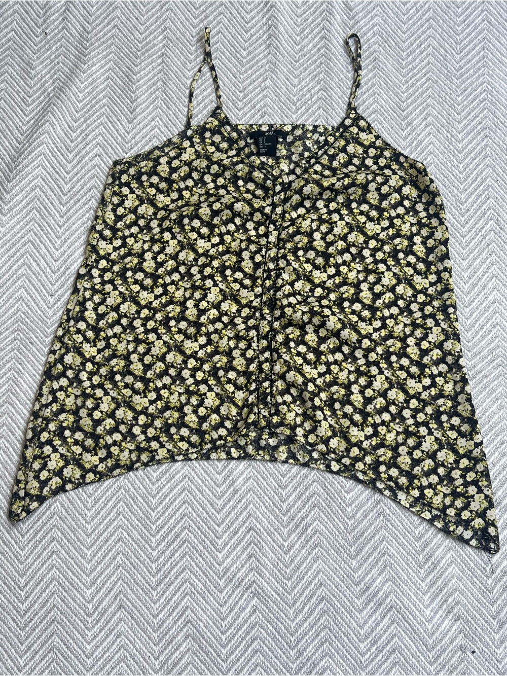 H&M Black Floral Spaghetti-Strap Cami with Yellow Blossoms